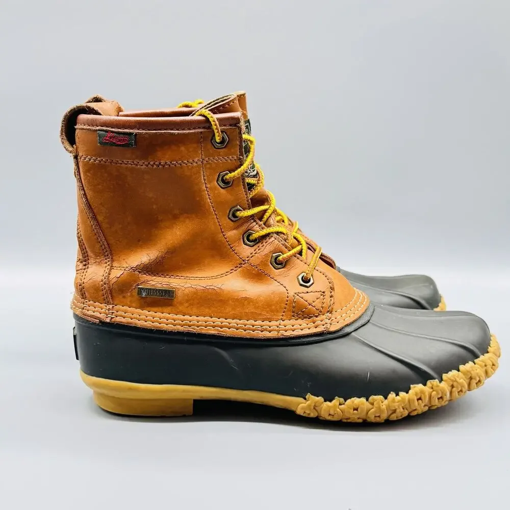 G H Bass Boots Mens Size 8 Waterproof Duck Leather Rubber Sole Outdoor Hiking